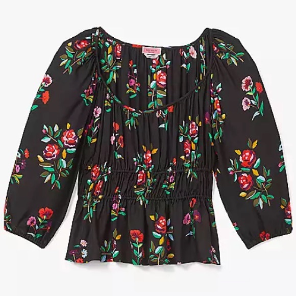 KATE SPADE Autumn Floral Long-sleeve Riviera TOP! Colorful Silk Blend NWT - Picture 6 of 7